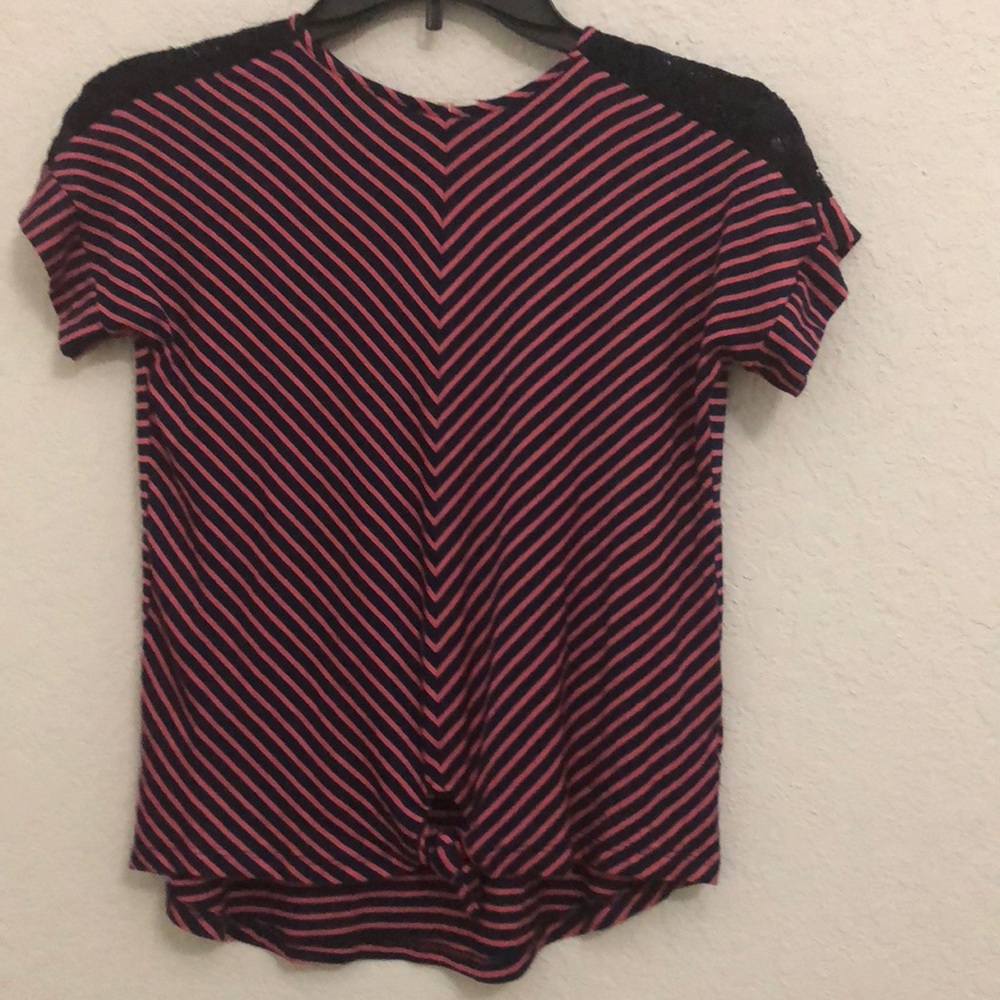 Monteau Girls Lace-Detail Striped Top